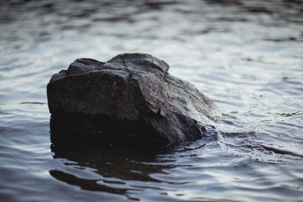 Rock sticking out of water.