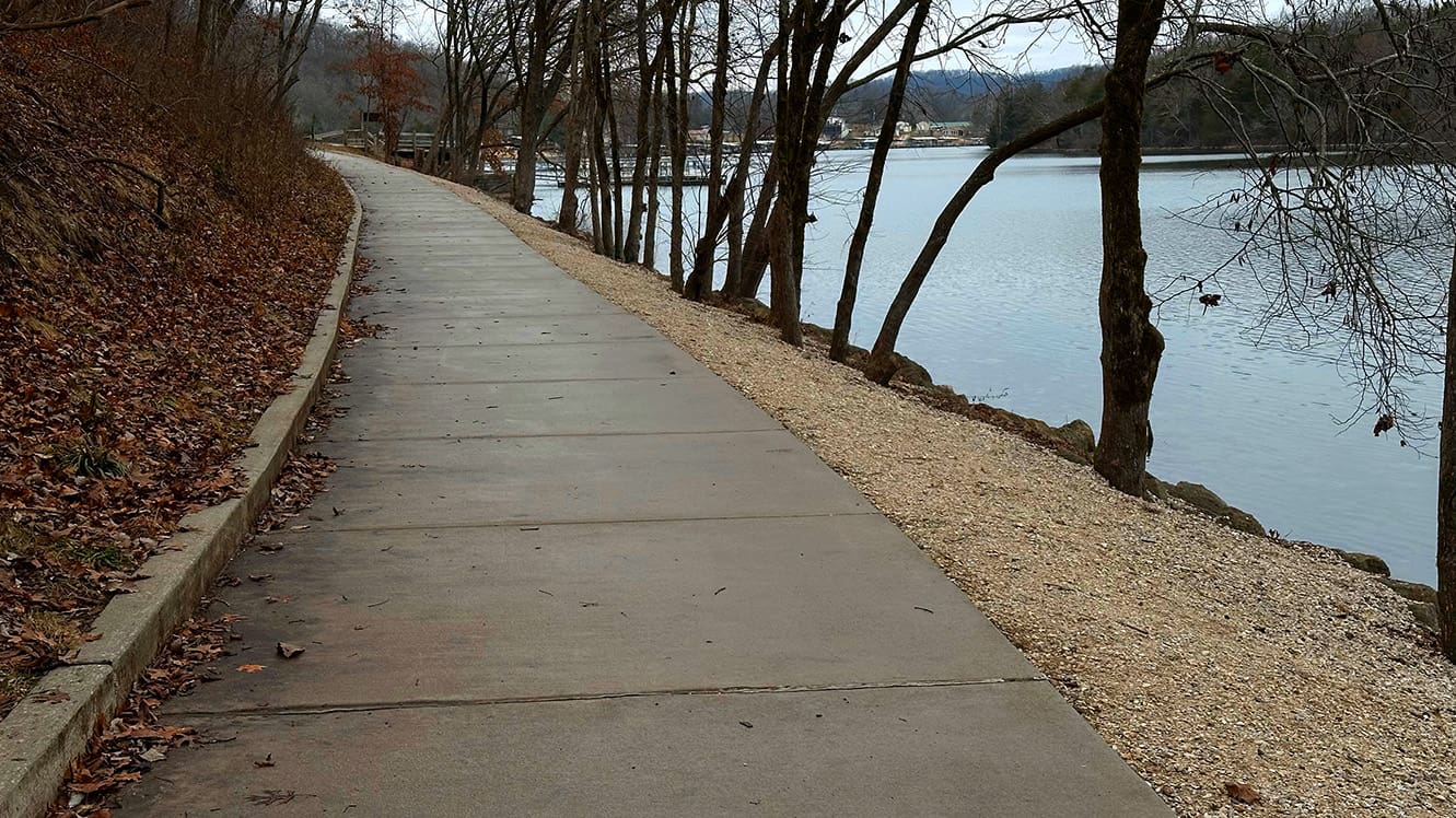 Walkway along the water in winter.